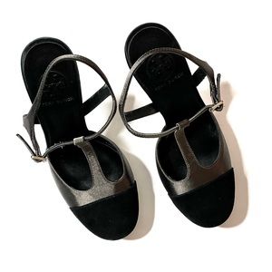 Tory Burch Black and Metallic Heels